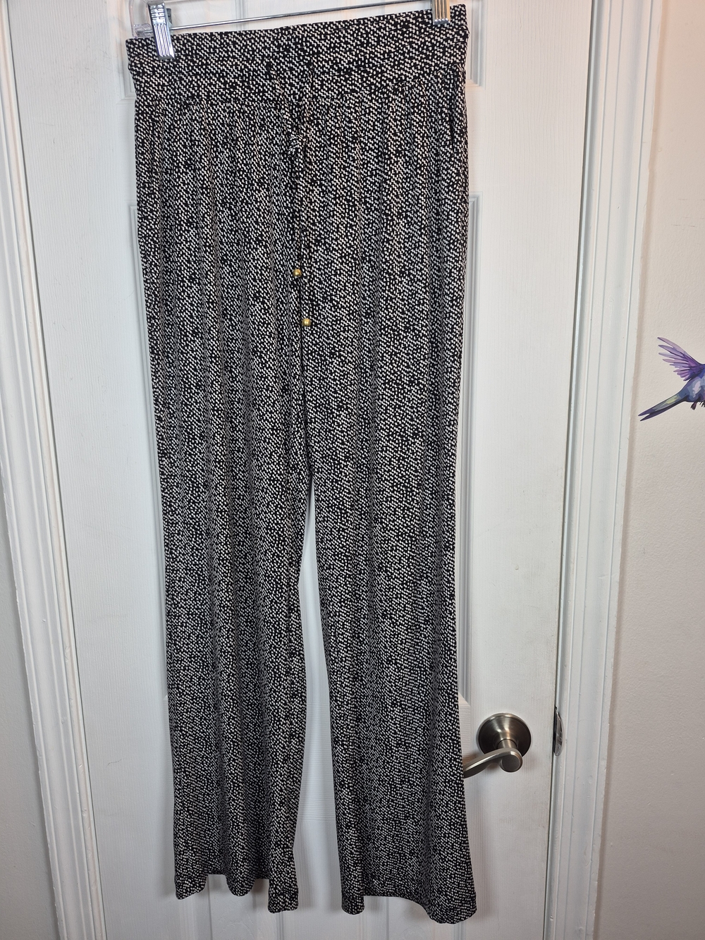 Company Ellen Tracy Wide Leg Knit Pants Small Tweed Print Business Casual Black